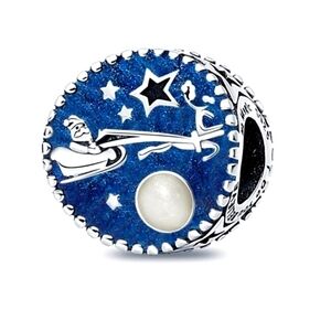 New retired Pandora Curved SANTA & SLEIGH Blue Christmas 925 Charm for bracelet